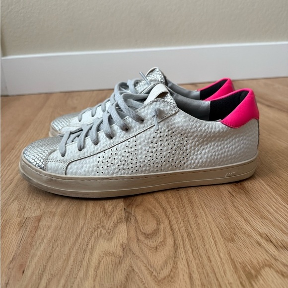 P448 John Lace-Up Low-Top Leather White Pink Silver Sneakers Size 42 / 11.5-12 - Picture 5 of 15